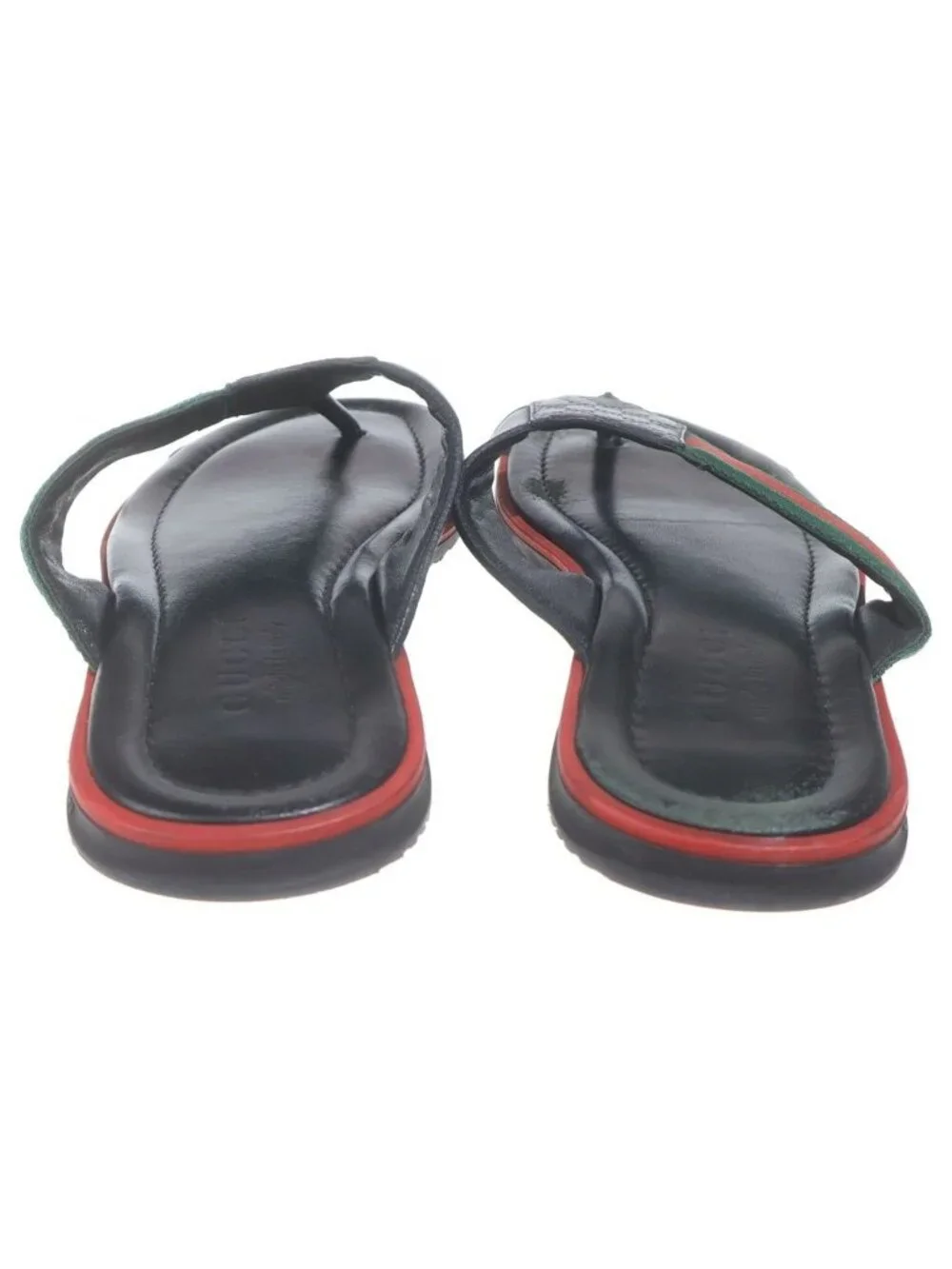 Gucci Guccissima Sherry Web Line Flat Leather Sandals Shoes Black